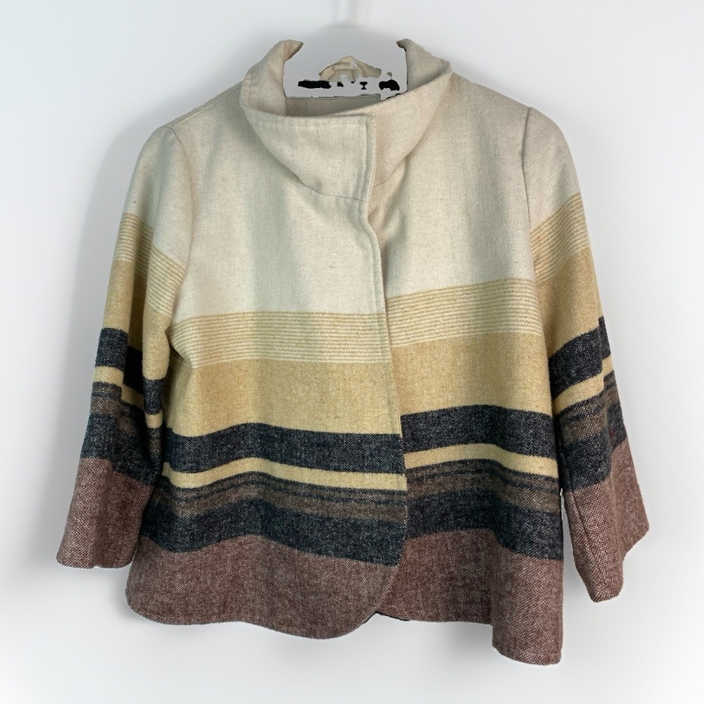 Billabong Women's M Wool Blend Lined 3/4 Sleeve Striped Funnel Neck Crop Jacket